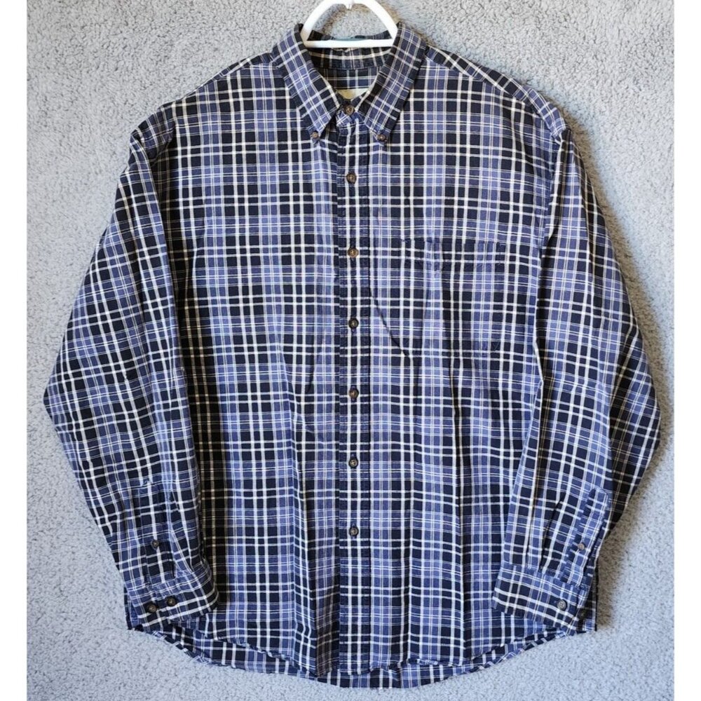 Eddie Bauer Blue Plaid Long Sleeve Button Down Outdoor Flannel Shirt Size Large